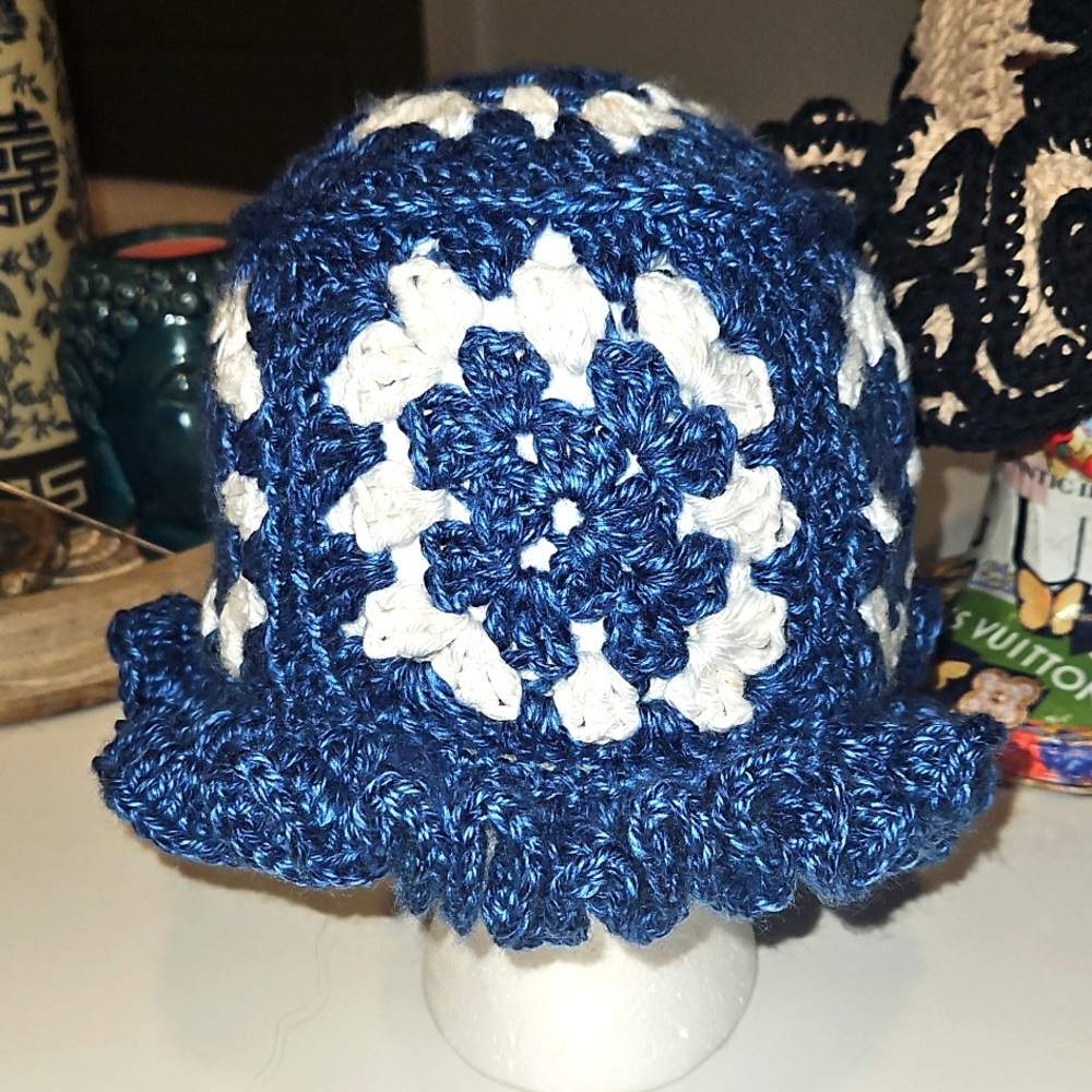 Blue and White Crochet Hat